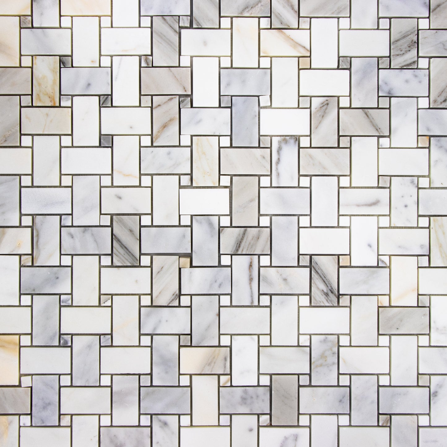 Calacatta Gold Basketweave with Calacatta Mosaic