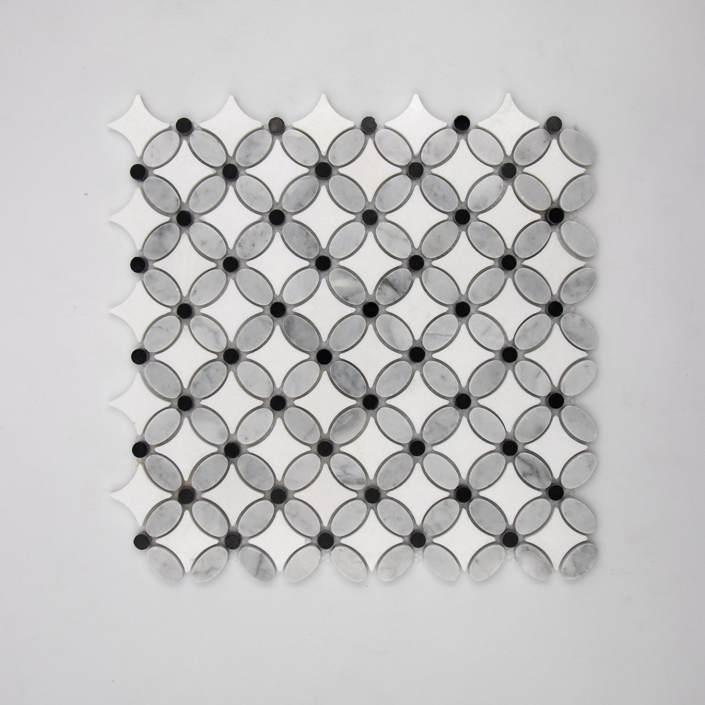 Carrara White Florida Flower with Thassos and Black Dot