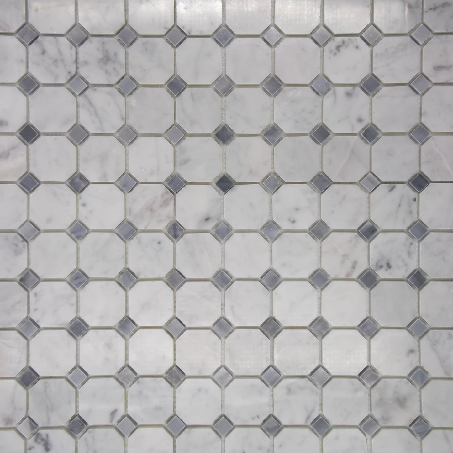 Carrara White Octagon with Grey Dot Mosaic