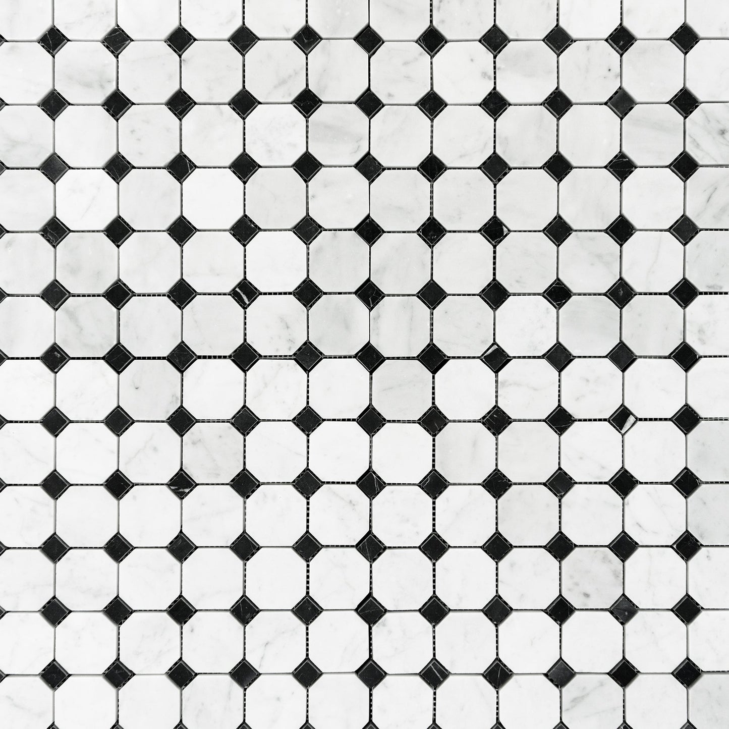 Carrara White Octagon with Black Dot Mosaic