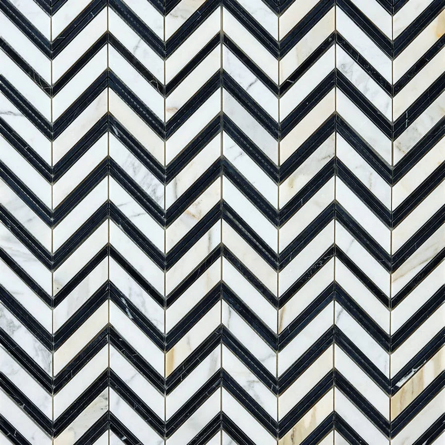 Calacatta Gold Chevron with Black Mosaic