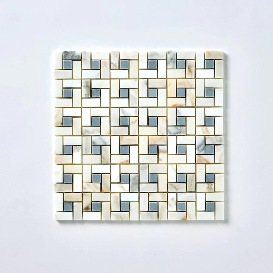 Calacatta Gold Pinwheel with Grey Mosaic