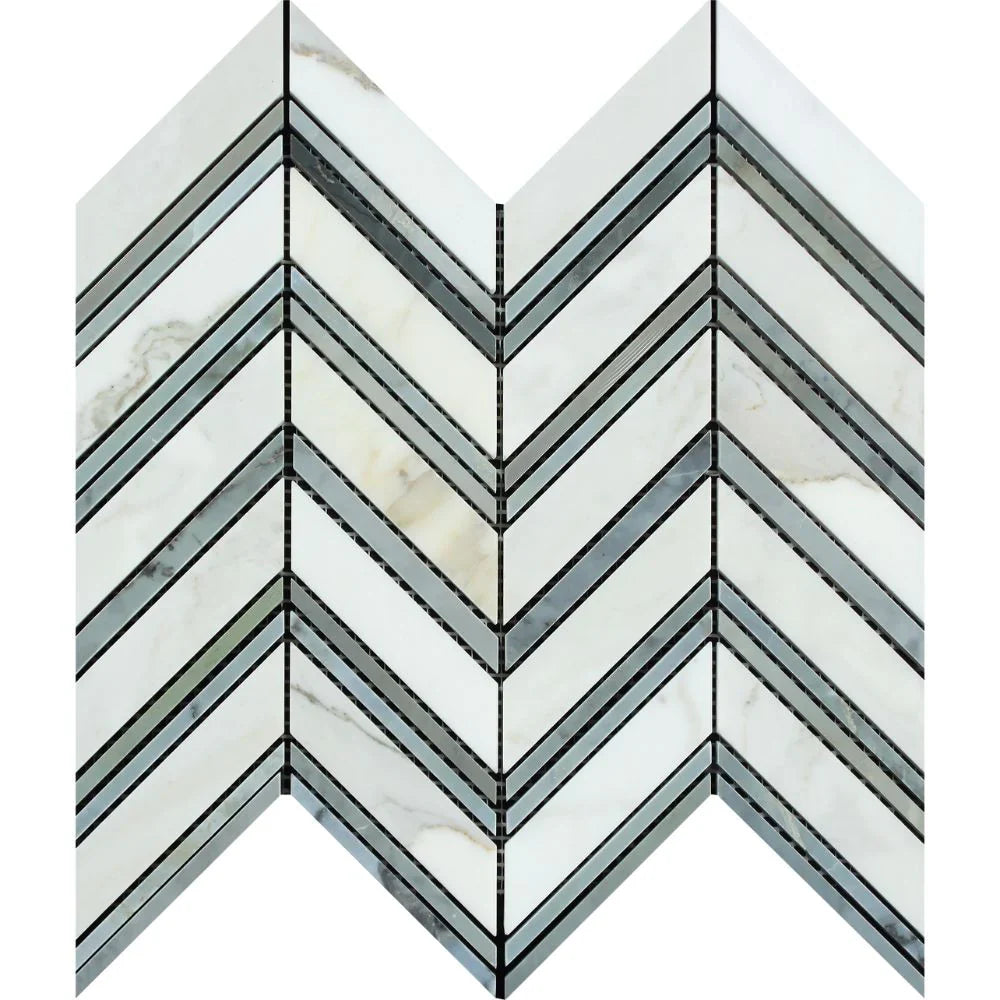 Calacatta Gold Chevron with Grey Mosaic