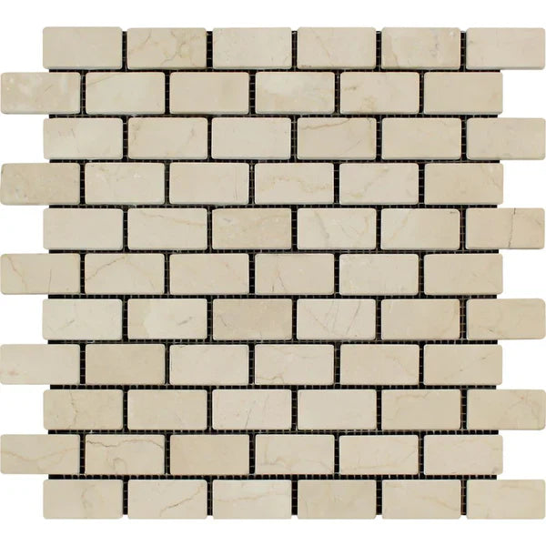 Crema Marfil Brick 1x2 Tumbled Mosaic