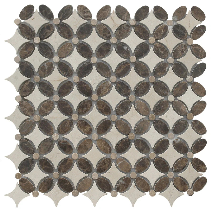 Crema Marfil Florida Flower with Emperador Mosaic