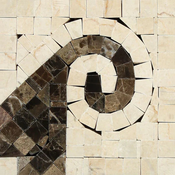 Crema Marfil Wave with Emperador Corner Border
