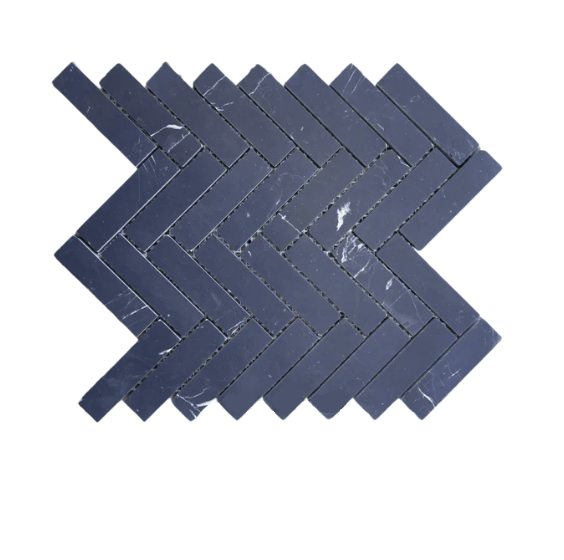 Nero Marquina Herringbone 1x4 Marble Mosaic