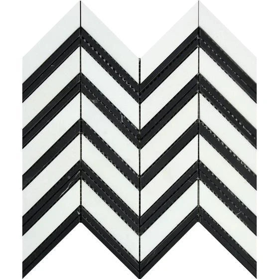 Thassos Chevron with Black Mosaic