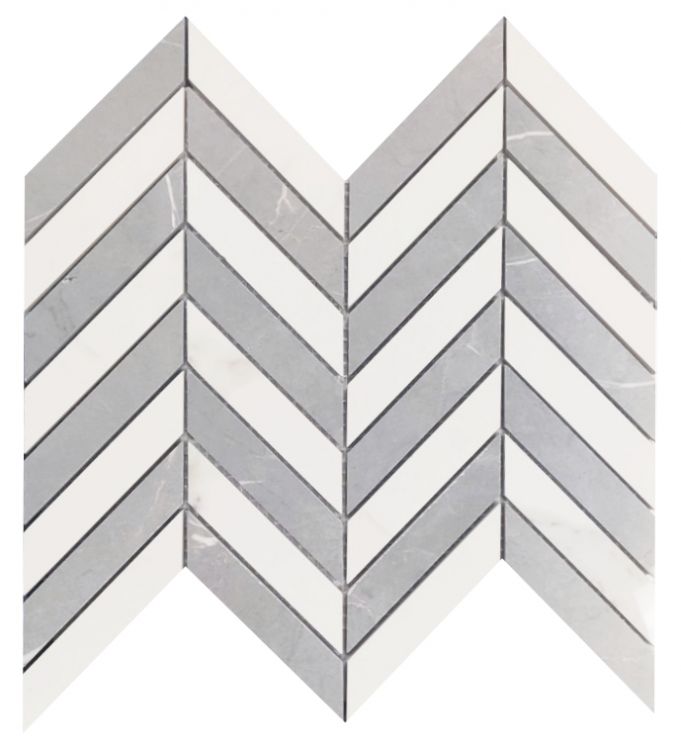 Prestigio Statuario-Impero Mix Lucido Chevron 10 x 12