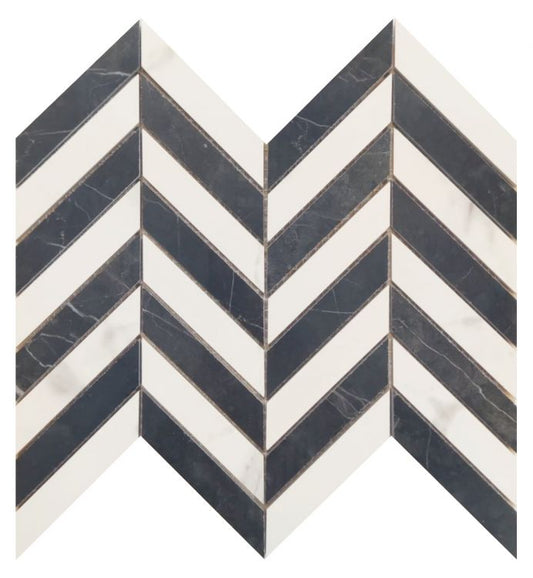 Prestigio Statuario-Marquinia Mix Lucido Chevron 10 x 12