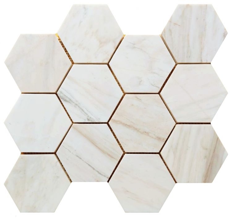 Hexagon Wooden White Honed 4 x 4 12 x 13.75