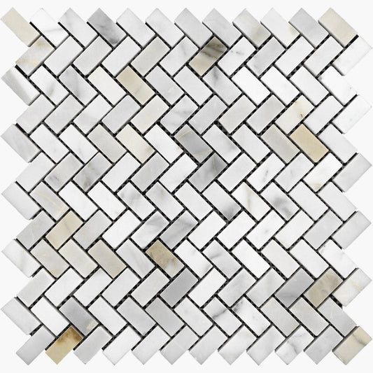Calacatta Gold Herringbone Mini Mosaic