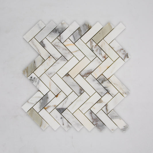 Calacatta Gold Herringbone 1x3 Mosaic