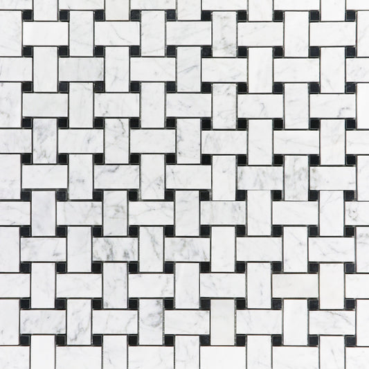 Carrara White Basketweave with Black Dot