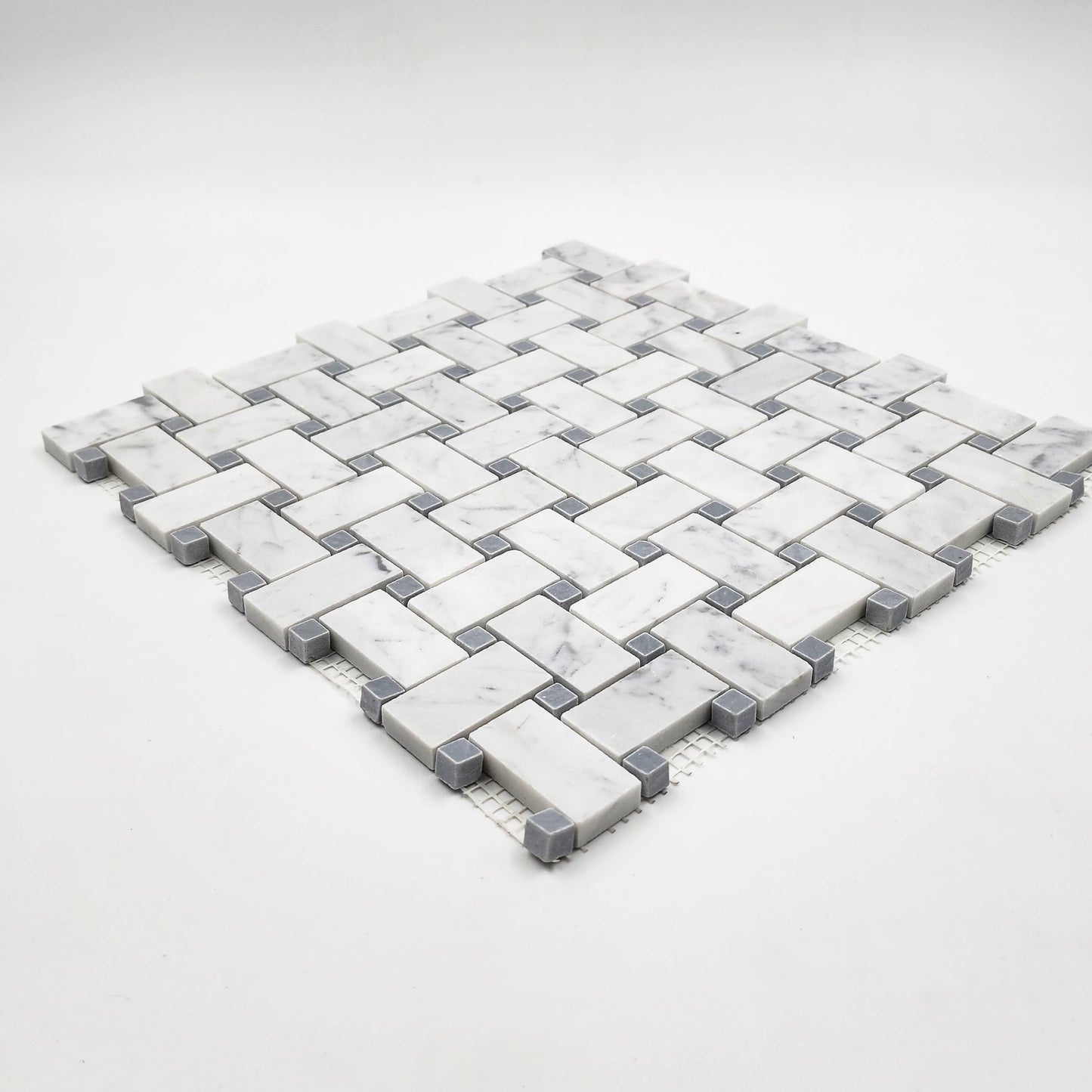 Carrara White Basketweave with Grey Mosaic