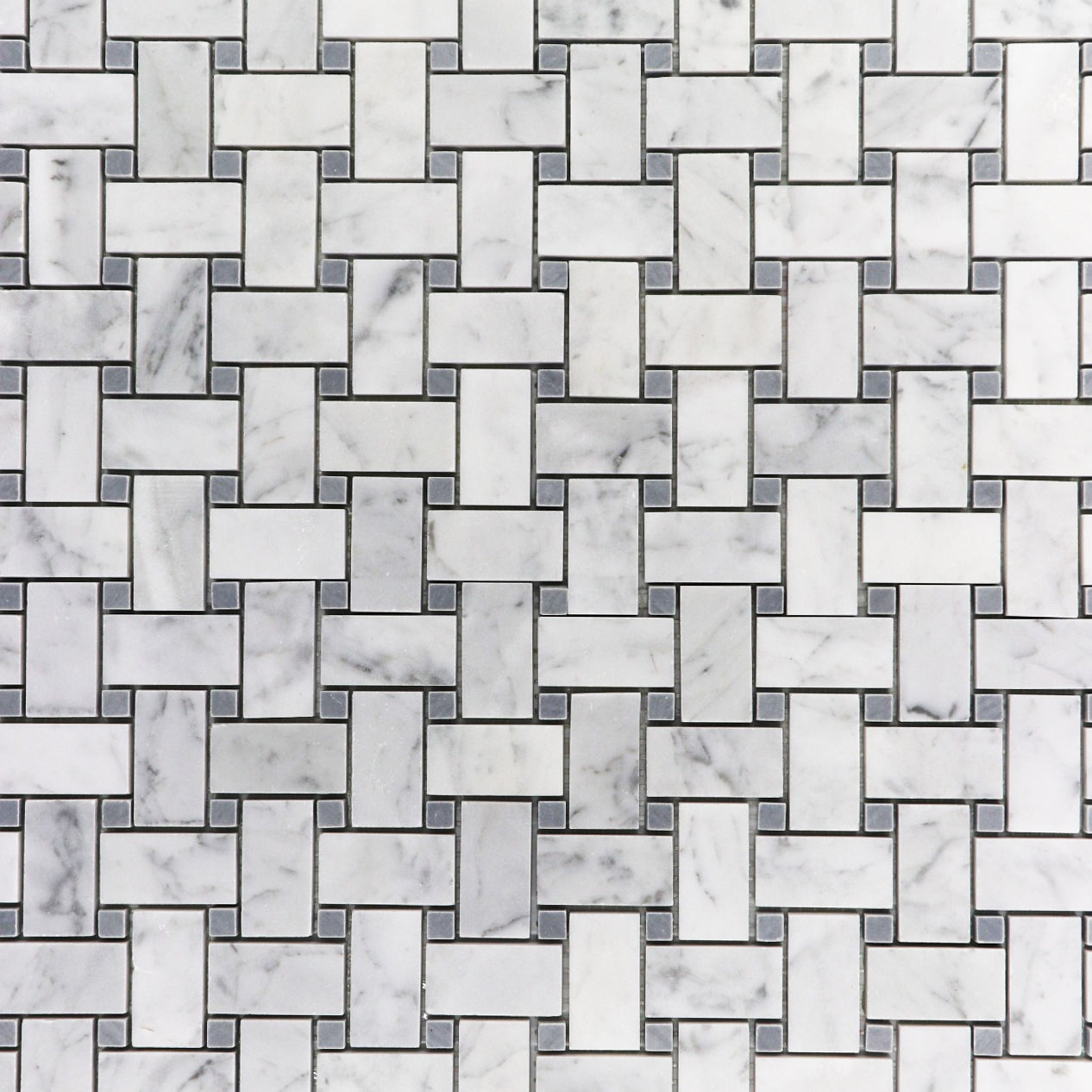 Carrara White Basketweave with Grey Mosaic