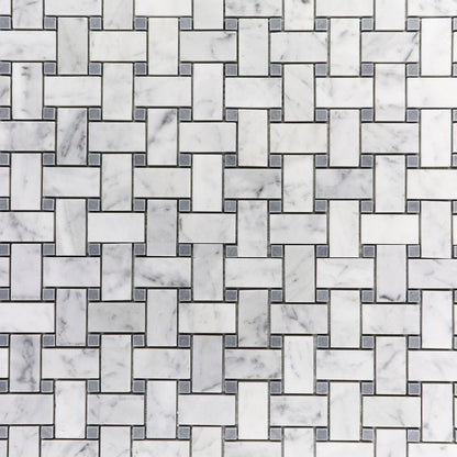 Carrara White Basketweave with Grey Mosaic