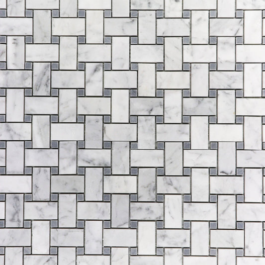 Carrara White Basketweave with Grey Mosaic