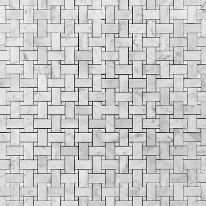 Carrara White Basketweave with White Mosaic