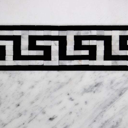 Carrara White Greek Key with Black Border