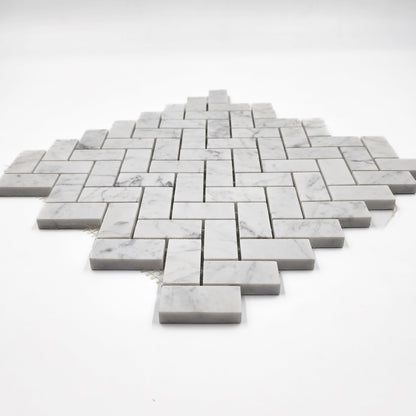 Carrara White Herringbone 1x2 Mosaic