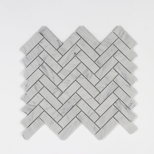 Carrara White Herringbone 1x3 Mosaic