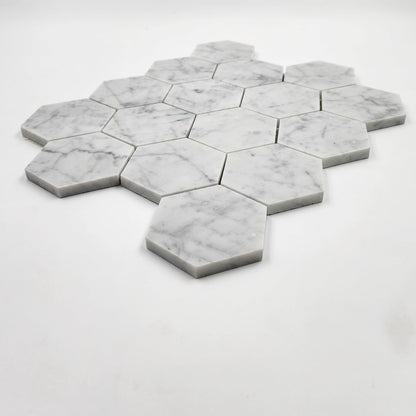 Carrara White Hexagon 3 inch Mosaic