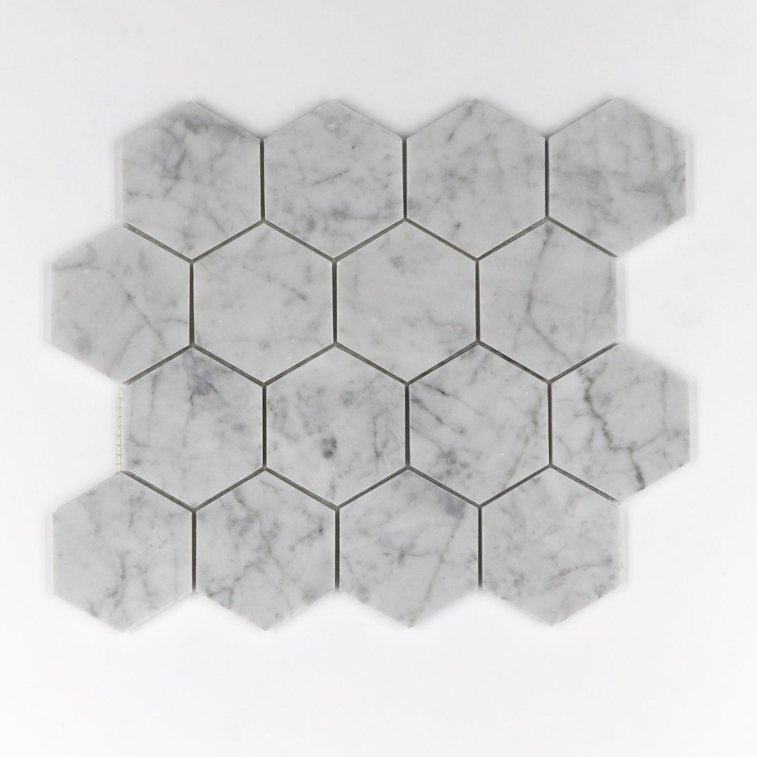 Carrara White Hexagon 3 inch Mosaic