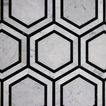 Carrara White Hexagon 5 inch with Black Border