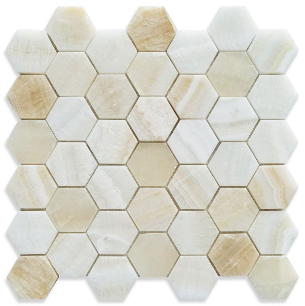 Hexagon Onyx Ivory Honed 2 x 2 11.75 x 12