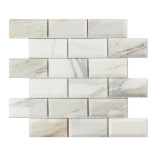 Calacatta Gold Brick 2x4 Deep Beveled Mosaic