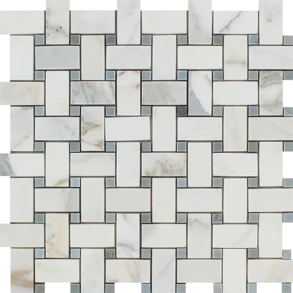 Calacatta Gold Basketweave with Grey Mosaic