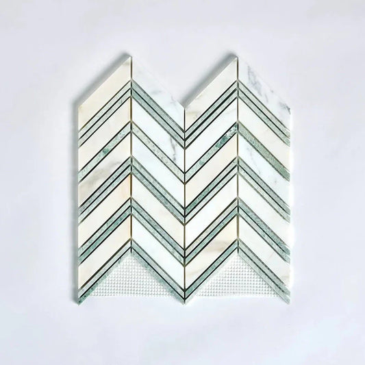 Calacatta Gold Chevron with Ming Green Mosaic