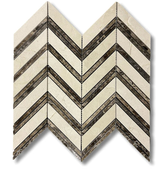 Crema Marfil Chevron with Emperador Mosaic