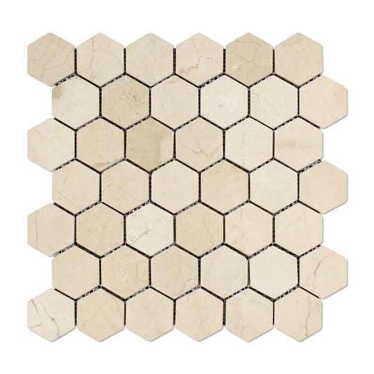 Crema Marfil Hexagon 2" Tumbled Mosaic