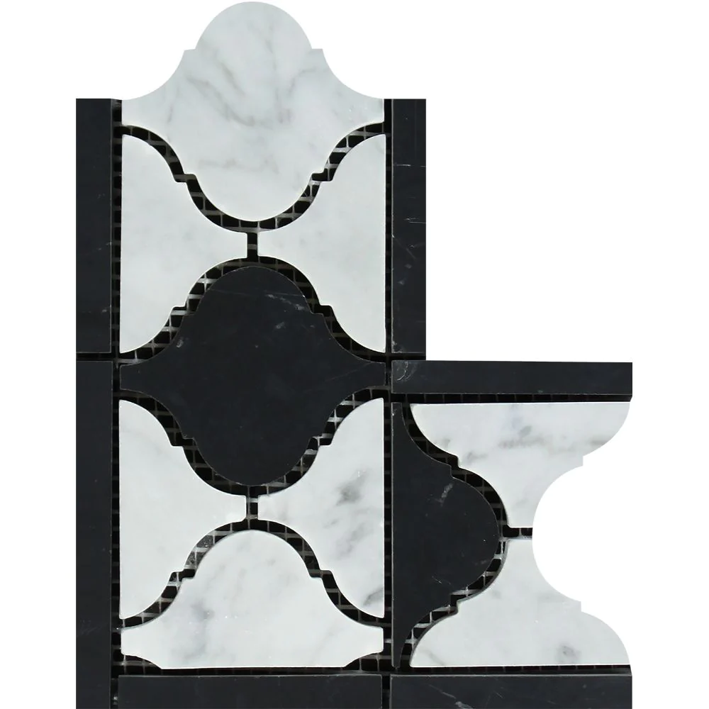 Carrara White Luxury Lantern with Black Corner Border