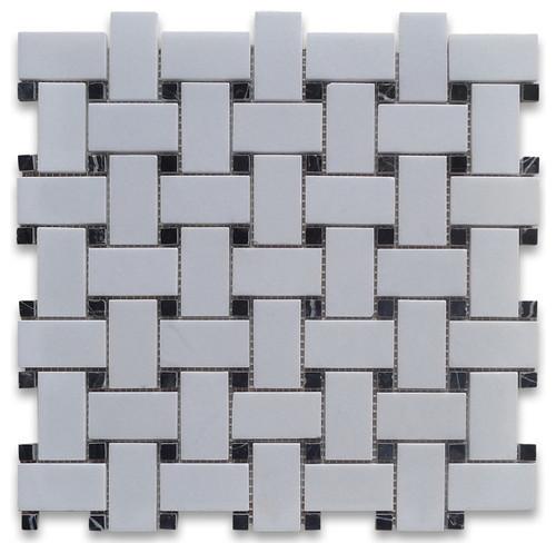 Thassos Basketweave with Black Mosaic